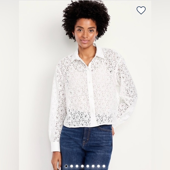 Old Navy Cropped Lace Button-down Shirt, Size XL. - Picture 3 of 10